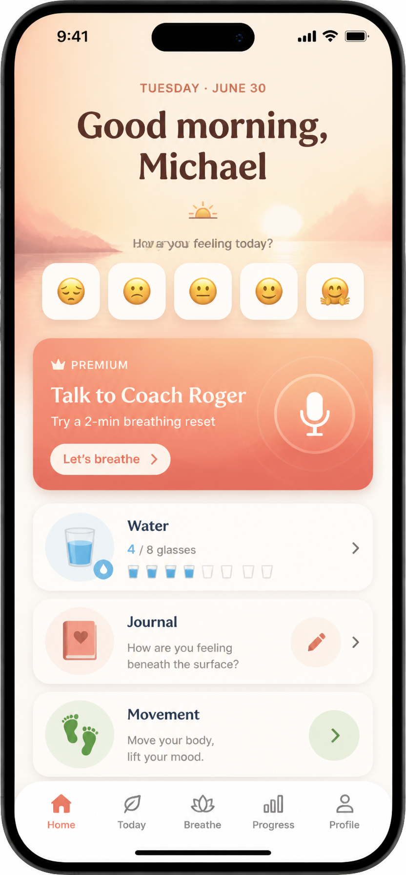 Today screen — daily check-in